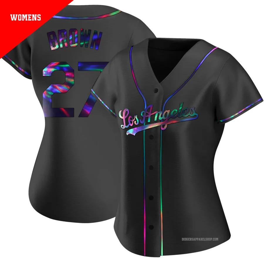 Women's Los Angeles Dodgers ＃27 Kevin Brown Black Replica Holographic Alternate Jersey