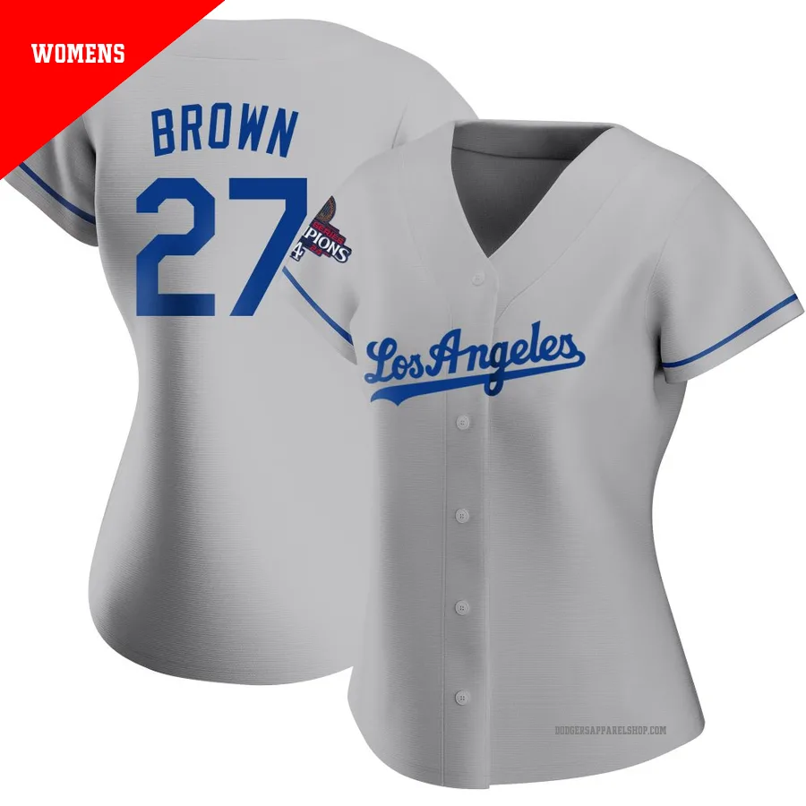 Women's Los Angeles Dodgers ＃27 Kevin Brown Gray Replica Road 2024 World Series Champions Jersey