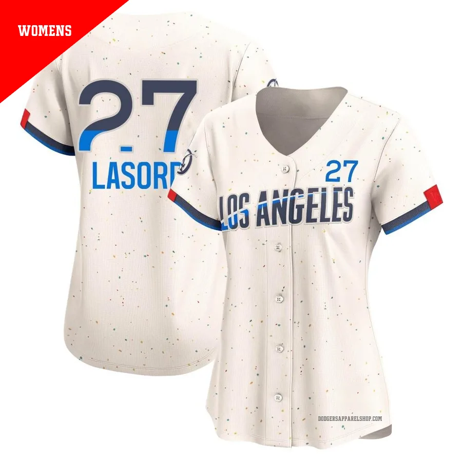 Women's Los Angeles Dodgers ＃27 Tommy Lasorda Cream Limited 2024 City Connect Jersey