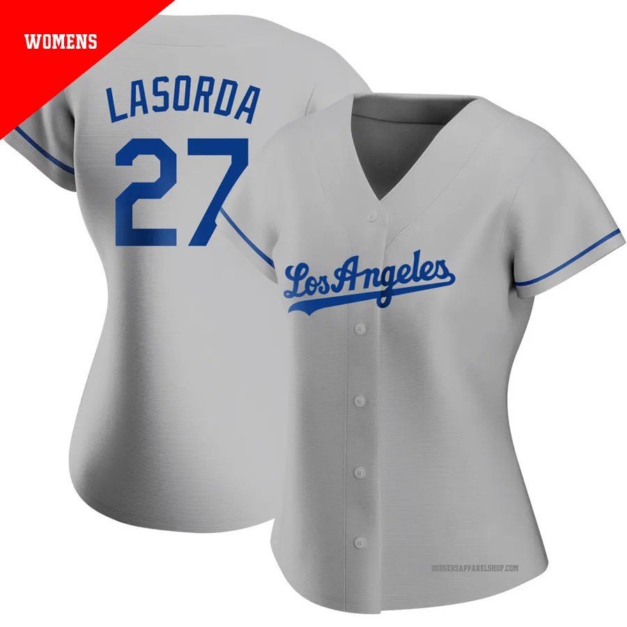 Women's Los Angeles Dodgers ＃27 Tommy Lasorda Gray Replica Road Jersey