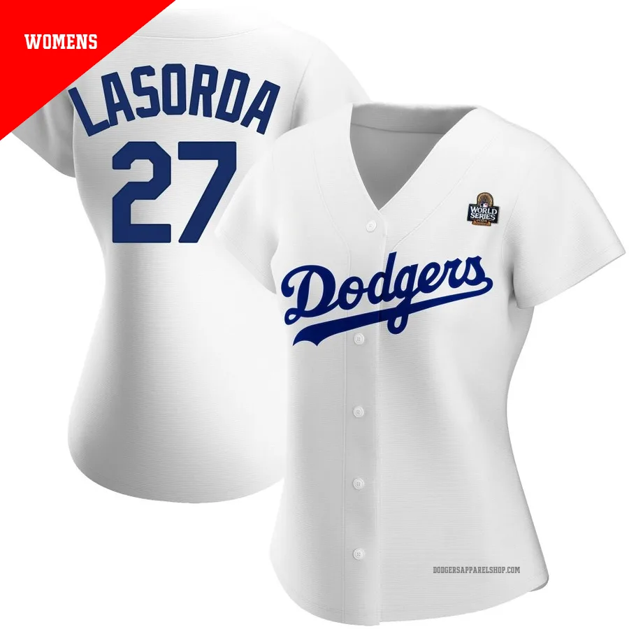 Women's Los Angeles Dodgers ＃27 Tommy Lasorda White Authentic Home 2024 World Series Jersey
