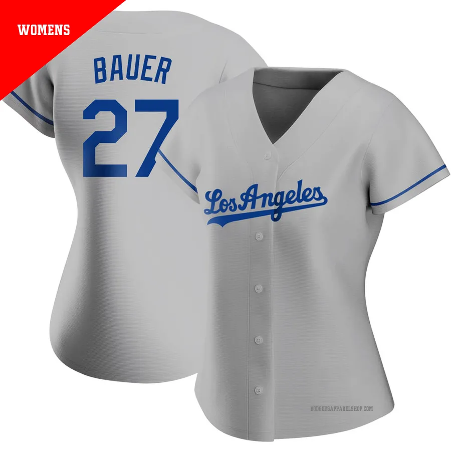 Women's Los Angeles Dodgers ＃27 Trevor Bauer Gray Replica Road Jersey