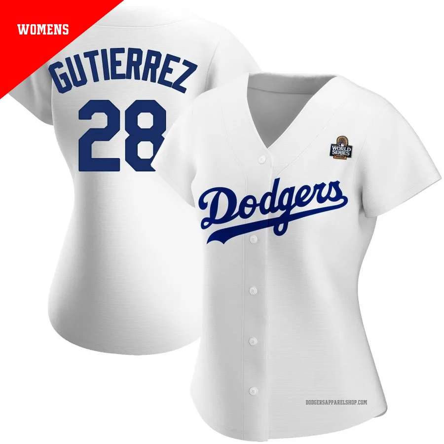 Women's Los Angeles Dodgers ＃28 Franklin Gutierrez White Replica Home 2024 World Series Jersey