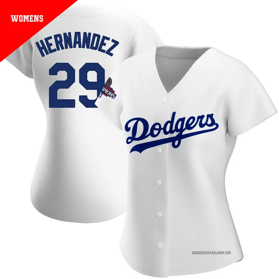 Women's Los Angeles Dodgers ＃29 Jonathan Hernandez White Authentic Home 2024 World Series Champions Jersey