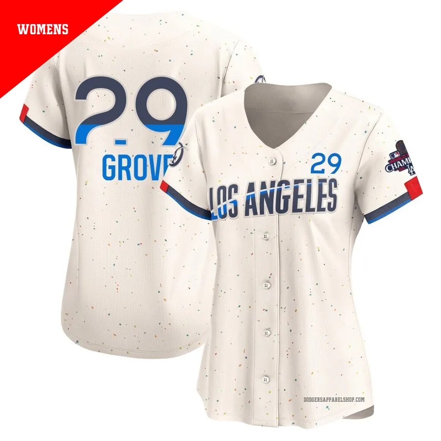 Women's Los Angeles Dodgers ＃29 Michael Grove Cream Limited 2024 City Connect World Series Champions Jersey