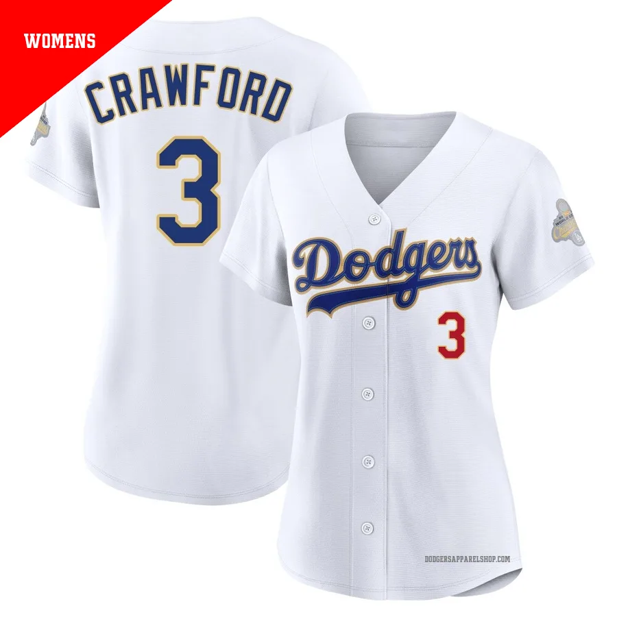 Women's Los Angeles Dodgers ＃3 Carl Crawford Gold Limited White 2026 Collection Stadium Jersey