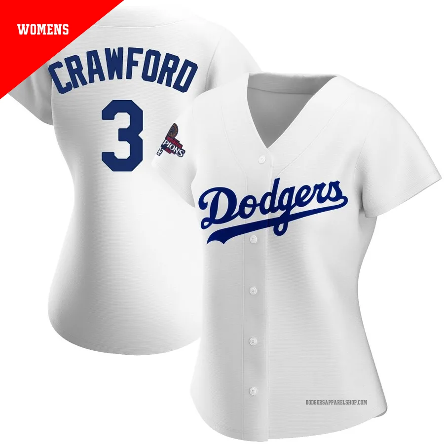 Women's Los Angeles Dodgers ＃3 Carl Crawford White Authentic Home 2024 World Series Champions Jersey
