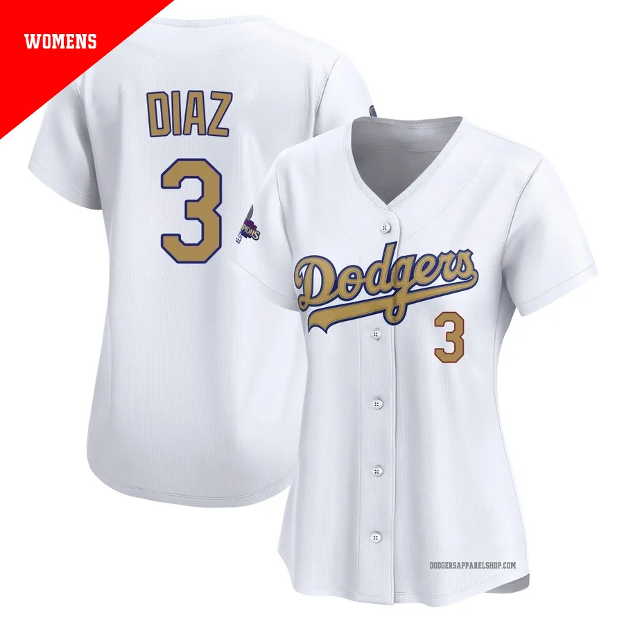 Women's Los Angeles Dodgers ＃3 Edwin Diaz Gold Limited White 2025 Collection Jersey
