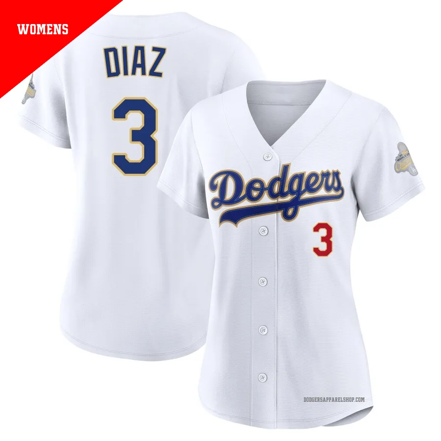 Women's Los Angeles Dodgers ＃3 Edwin Diaz Gold Limited White 2026 Collection Stadium Jersey