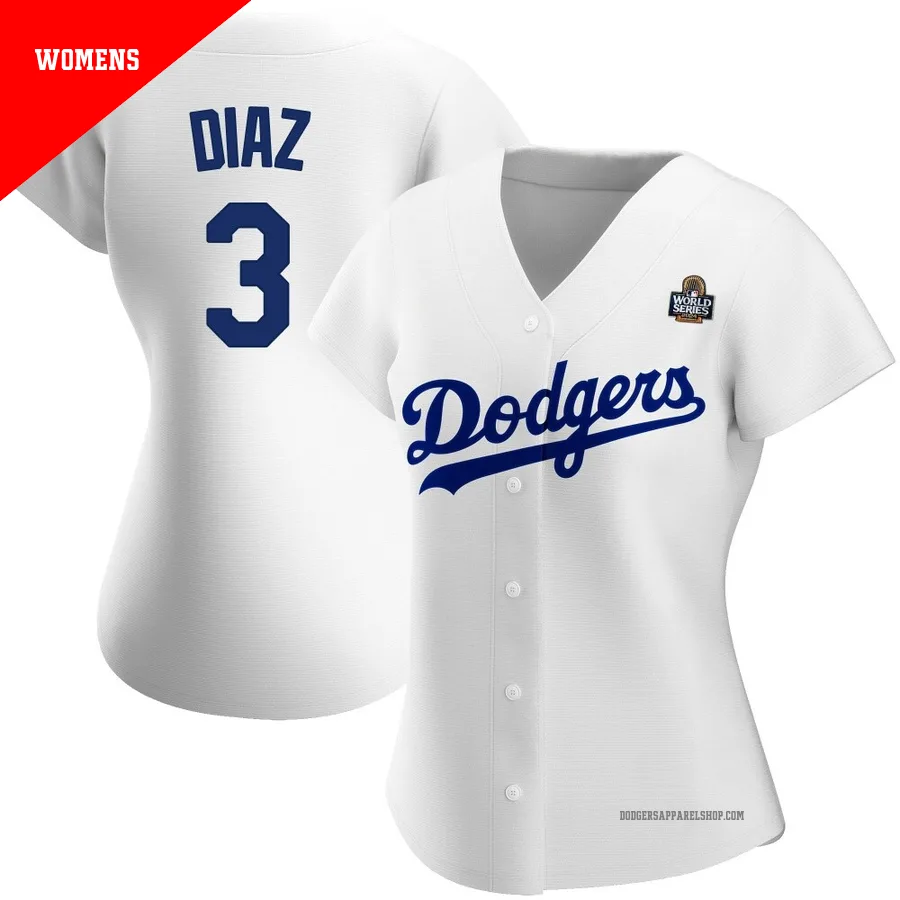 Women's Los Angeles Dodgers ＃3 Edwin Diaz White Replica Home 2024 World Series Jersey