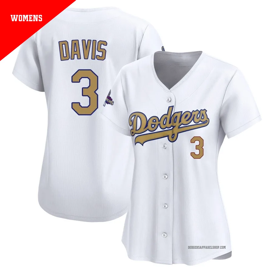 Women's Los Angeles Dodgers ＃3 Willie Davis Gold Limited White 2025 Collection Jersey