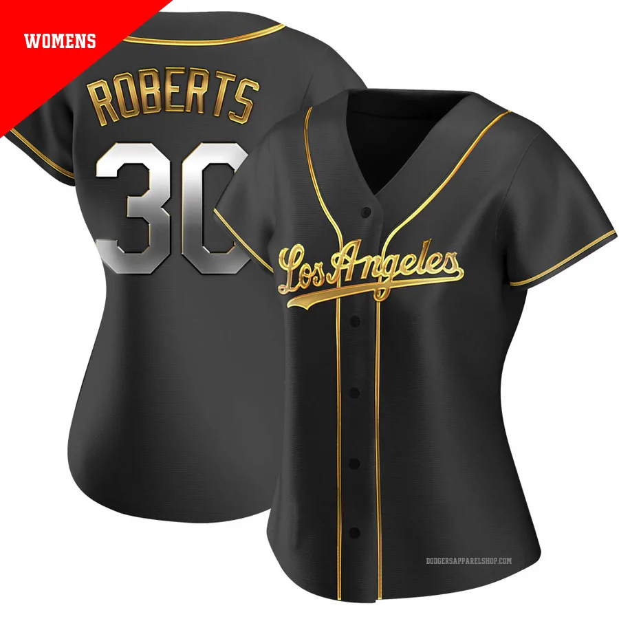 Women's Los Angeles Dodgers ＃30 Dave Roberts Gold Replica Black en Alternate Jersey