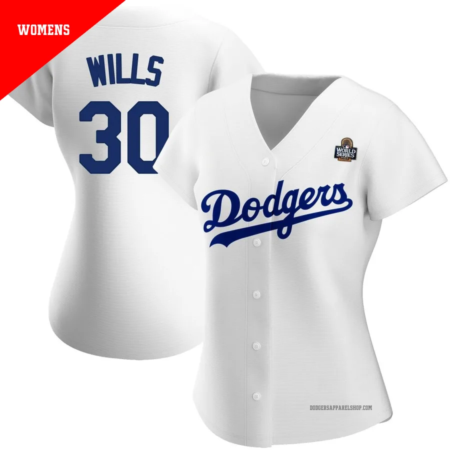 Women's Los Angeles Dodgers ＃30 Maury Wills White Replica Home 2024 World Series Jersey