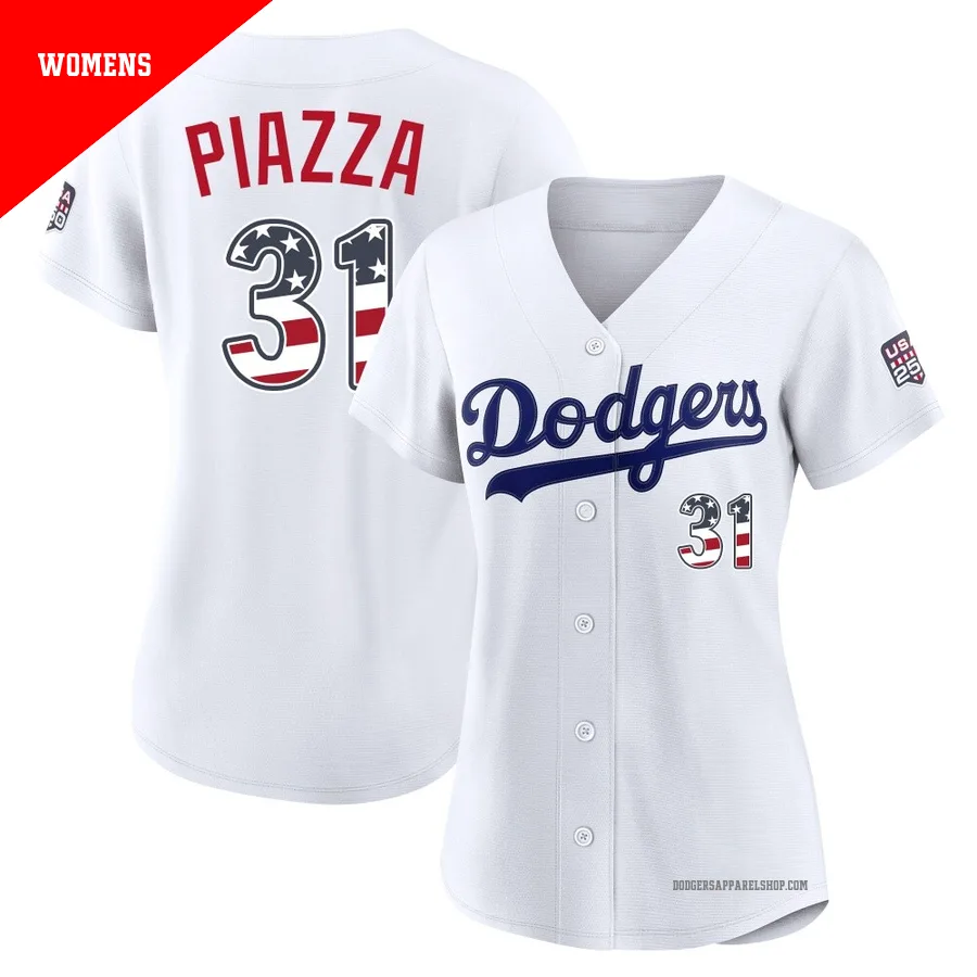 Women's Los Angeles Dodgers ＃31 Mike Piazza White Limited USA 250 Fourth Of July Home Stadium Jersey