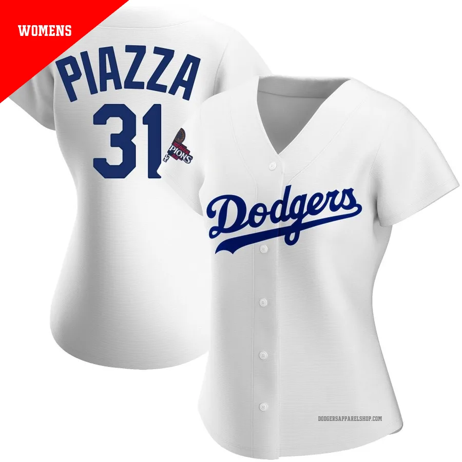 Women's Los Angeles Dodgers ＃31 Mike Piazza White Replica Home 2024 World Series Champions Jersey