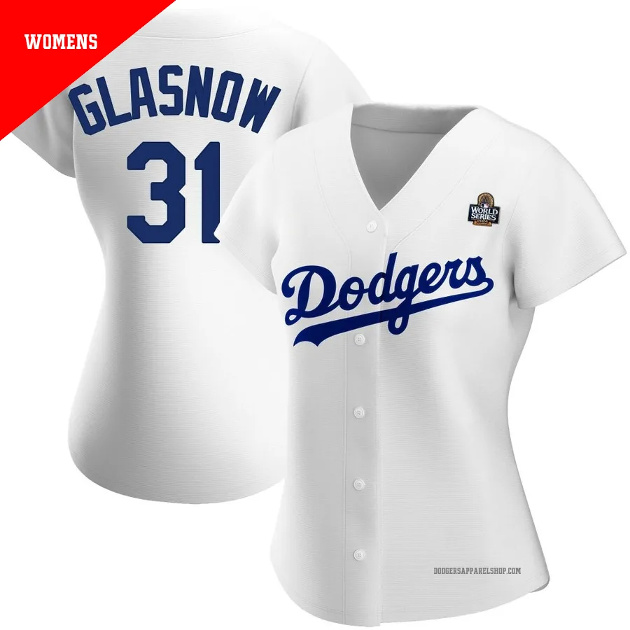 Women's Los Angeles Dodgers ＃31 Tyler Glasnow White Replica Home 2024 World Series Jersey