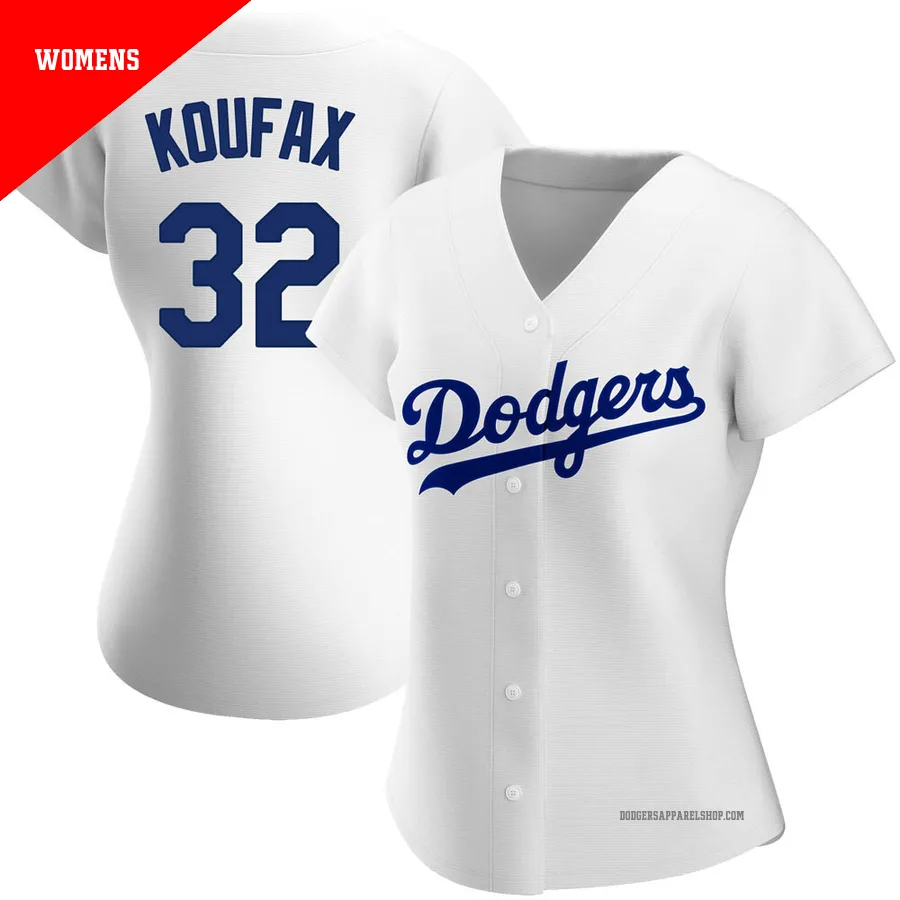 Women's Los Angeles Dodgers ＃32 Sandy Koufax White Replica Home Jersey