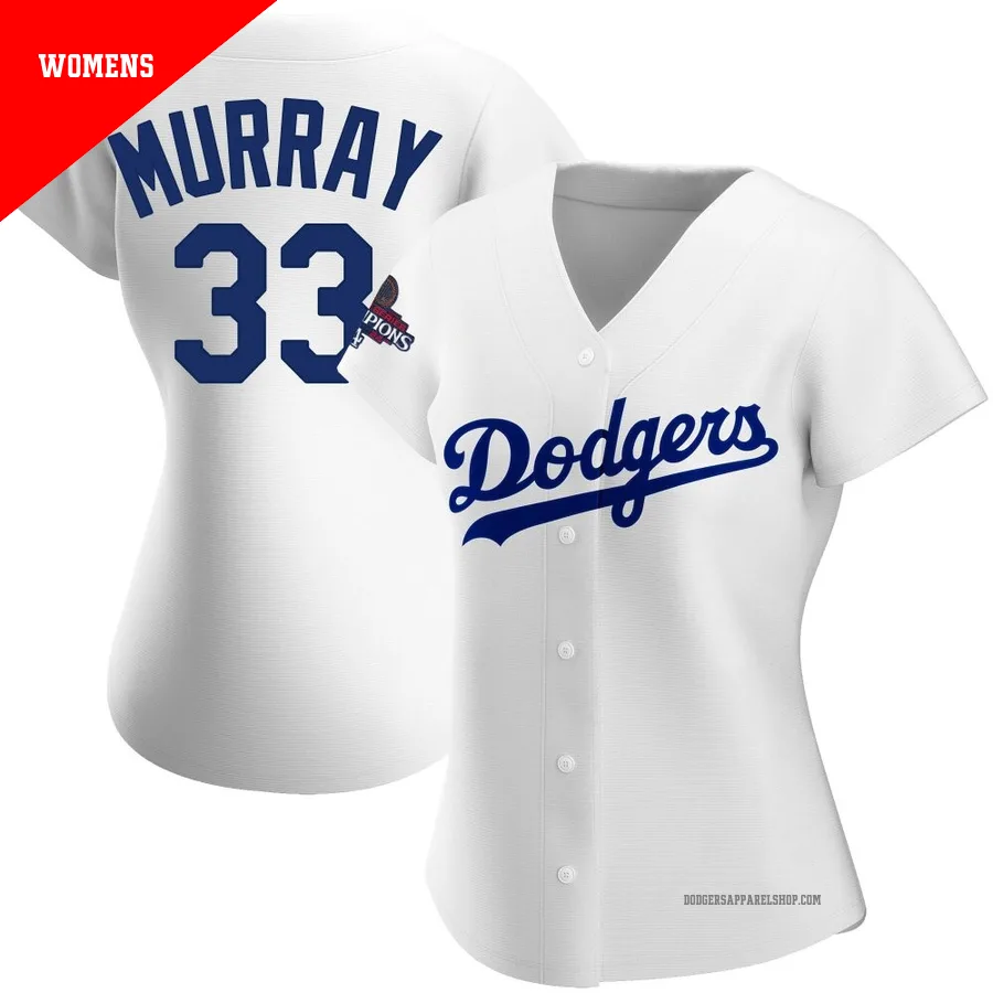 Women's Los Angeles Dodgers ＃33 Eddie Murray White Authentic Home 2024 World Series Champions Jersey