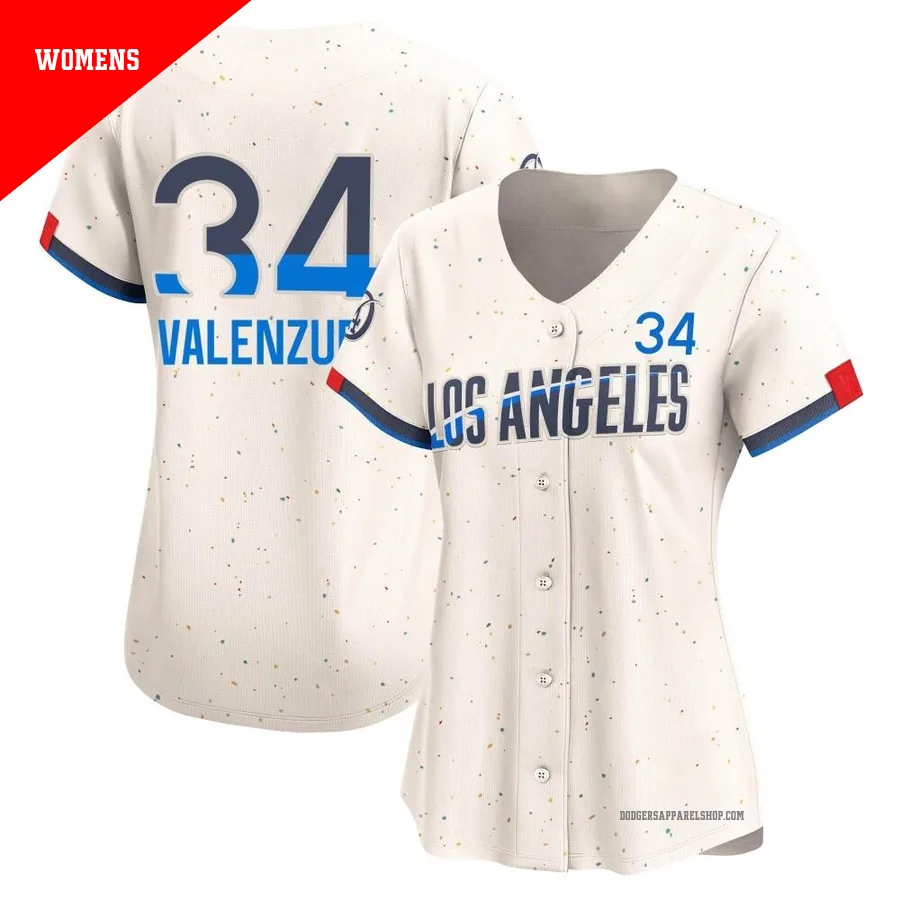 Women's Los Angeles Dodgers ＃34 Fernando Valenzuela Cream Limited 2024 City Connect Jersey