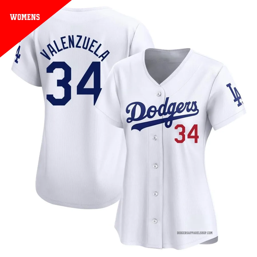 Women's Los Angeles Dodgers ＃34 Fernando Valenzuela White Limited Home Jersey