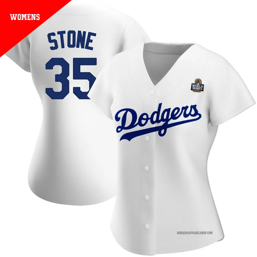 Women's Los Angeles Dodgers ＃35 Gavin Stone White Replica Home 2024 World Series Jersey