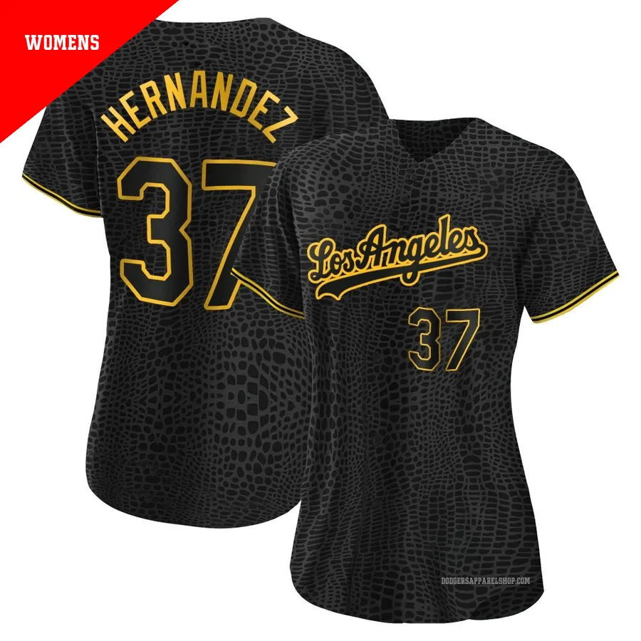 Women's Los Angeles Dodgers ＃37 Teoscar Hernandez Black Authentic Snake Skin City Jersey
