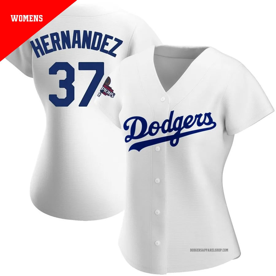 Women's Los Angeles Dodgers ＃37 Teoscar Hernandez White Replica Home 2024 World Series Champions Jersey