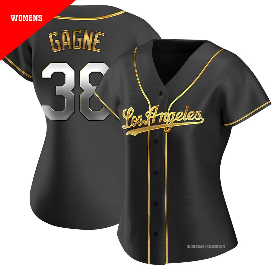 Women's Los Angeles Dodgers ＃38 Eric Gagne Gold Replica Black en Alternate Jersey