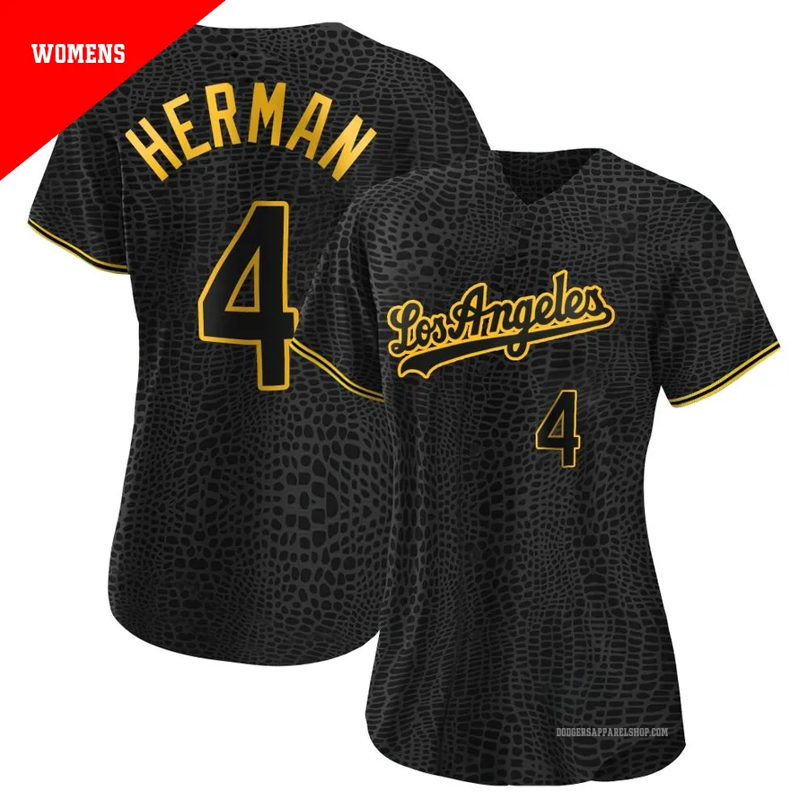 Women's Los Angeles Dodgers ＃4 Babe Herman Black Authentic Snake Skin City Jersey