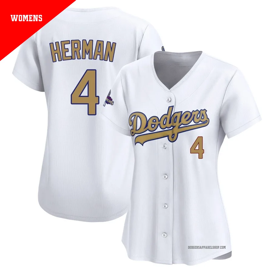 Women's Los Angeles Dodgers ＃4 Babe Herman Gold Limited White 2025 Collection Jersey