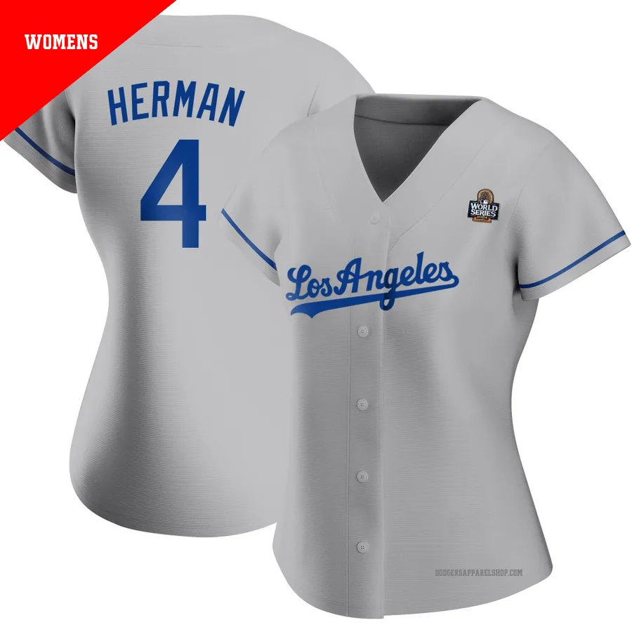 Women's Los Angeles Dodgers ＃4 Babe Herman Gray Authentic Road 2024 World Series Jersey