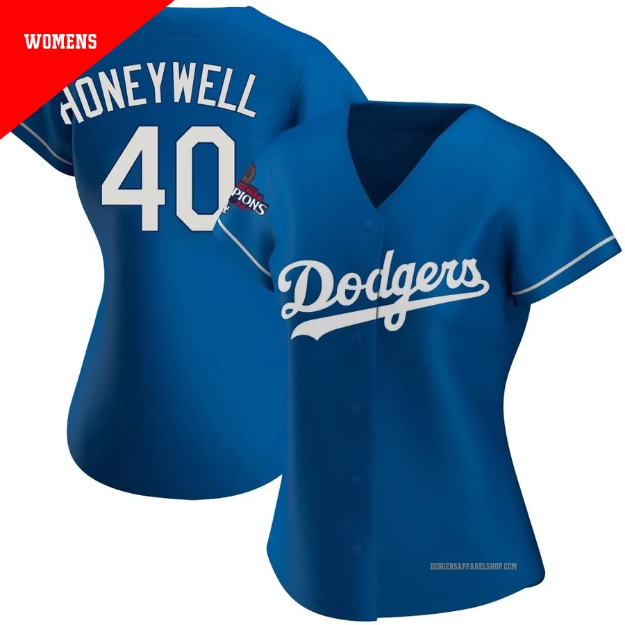 Women's Los Angeles Dodgers ＃40 Brent Honeywell Royal Replica Alternate 2024 World Series Champions Jersey