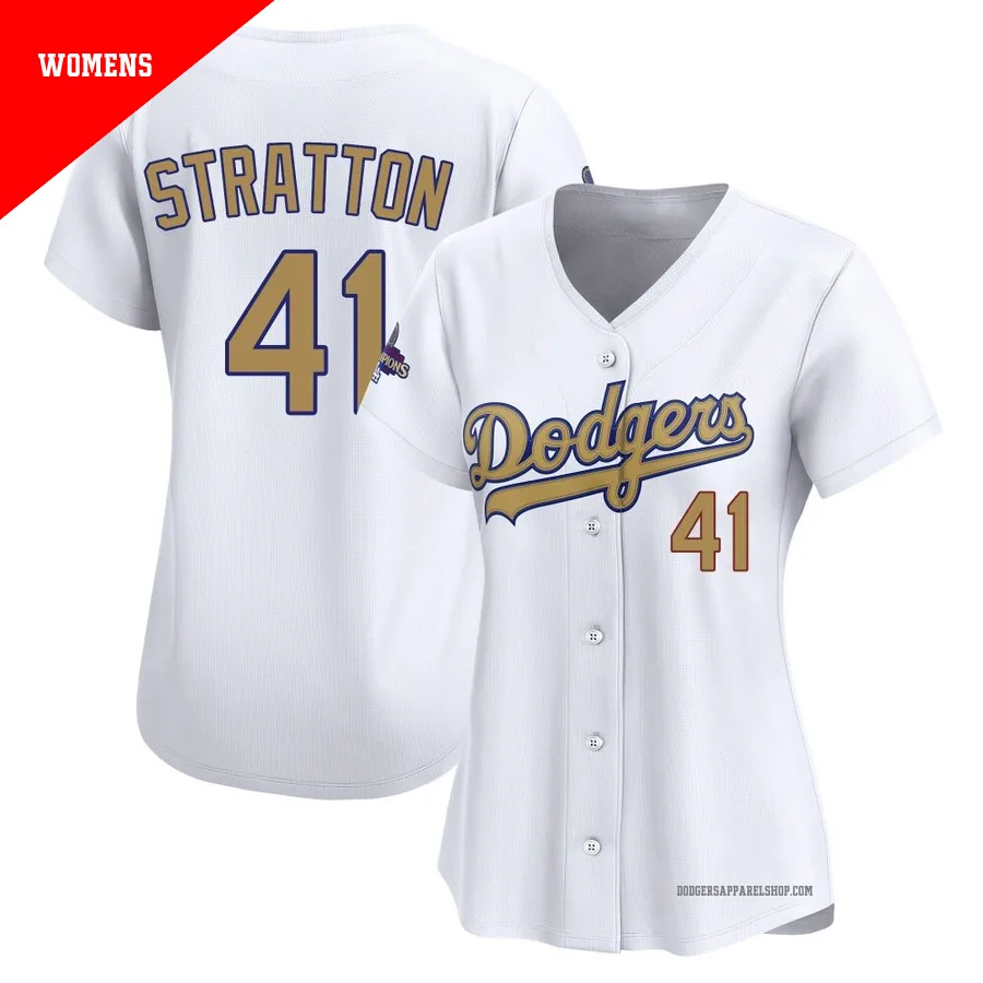 Women's Los Angeles Dodgers ＃41 Chris Stratton Gold Limited White 2025 Collection Jersey