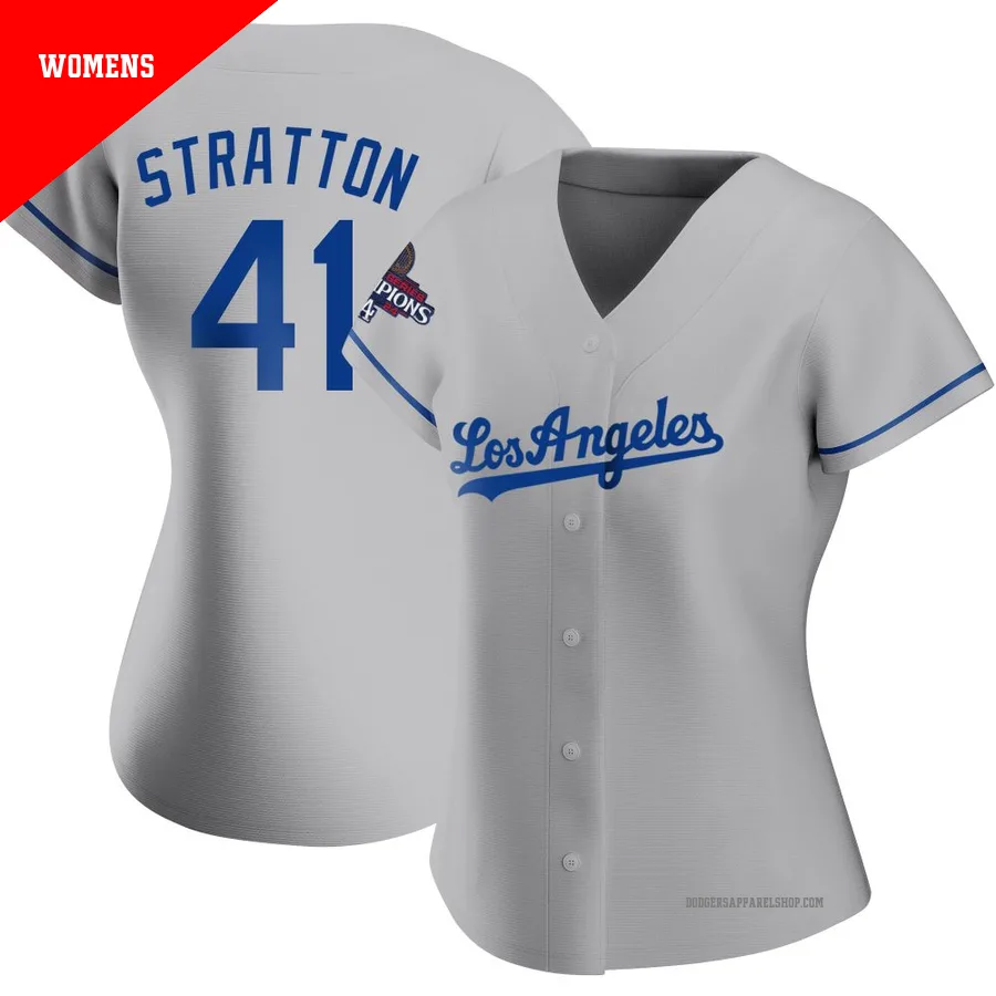 Women's Los Angeles Dodgers ＃41 Chris Stratton Gray Replica Road 2024 World Series Champions Jersey