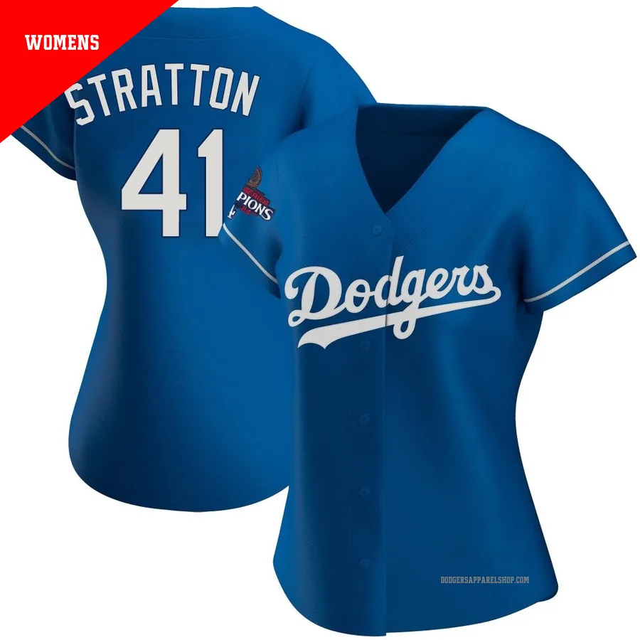 Women's Los Angeles Dodgers ＃41 Chris Stratton Royal Replica Alternate 2024 World Series Champions Jersey