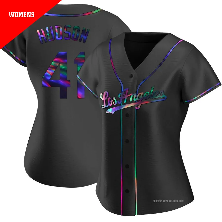 Women's Los Angeles Dodgers ＃41 Daniel Hudson Black Replica Holographic Alternate Jersey