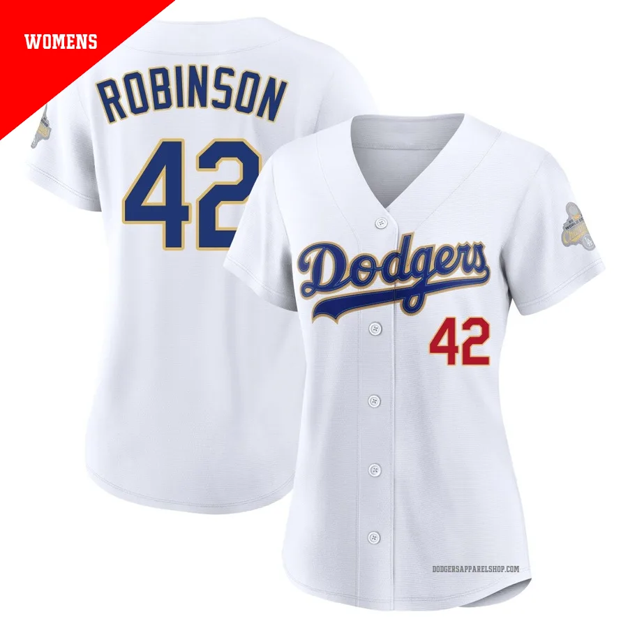 Women's Los Angeles Dodgers ＃42 Jackie Robinson Gold Limited White 2026 Collection Stadium Jersey