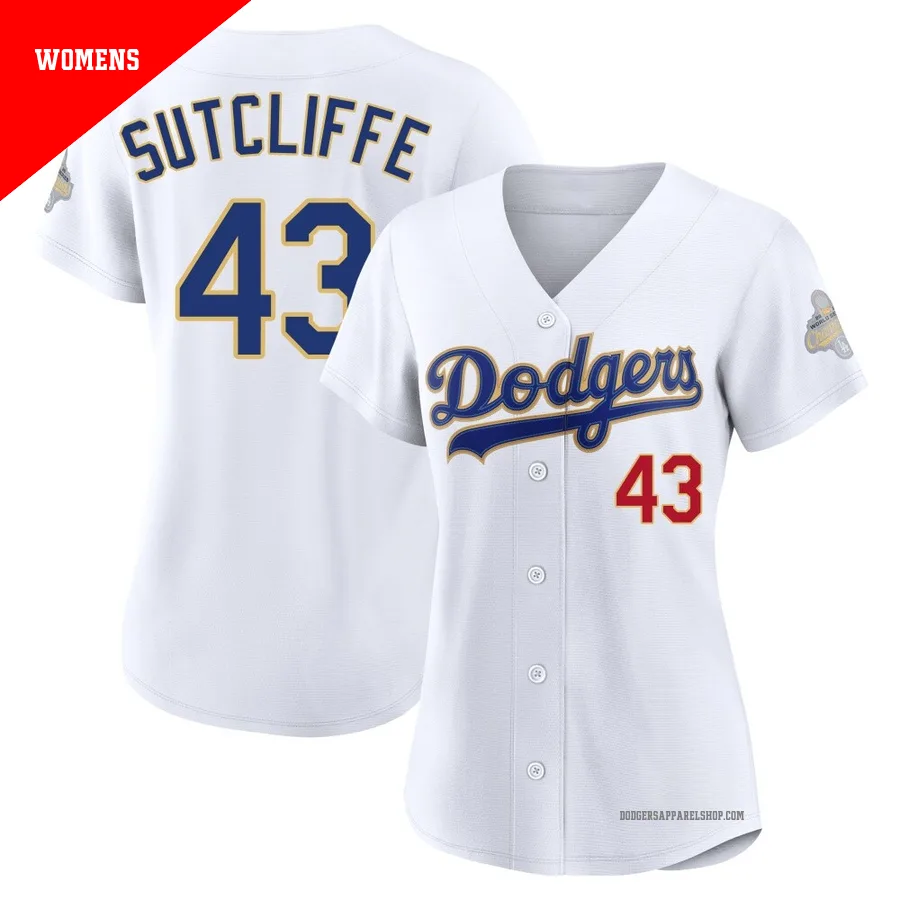 Women's Los Angeles Dodgers ＃43 Rick Sutcliffe Gold Limited White 2026 Collection Stadium Jersey