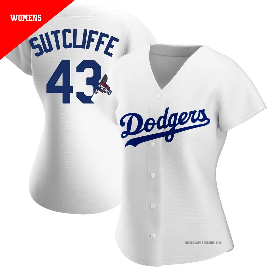 Women's Los Angeles Dodgers ＃43 Rick Sutcliffe White Authentic Home 2024 World Series Champions Jersey
