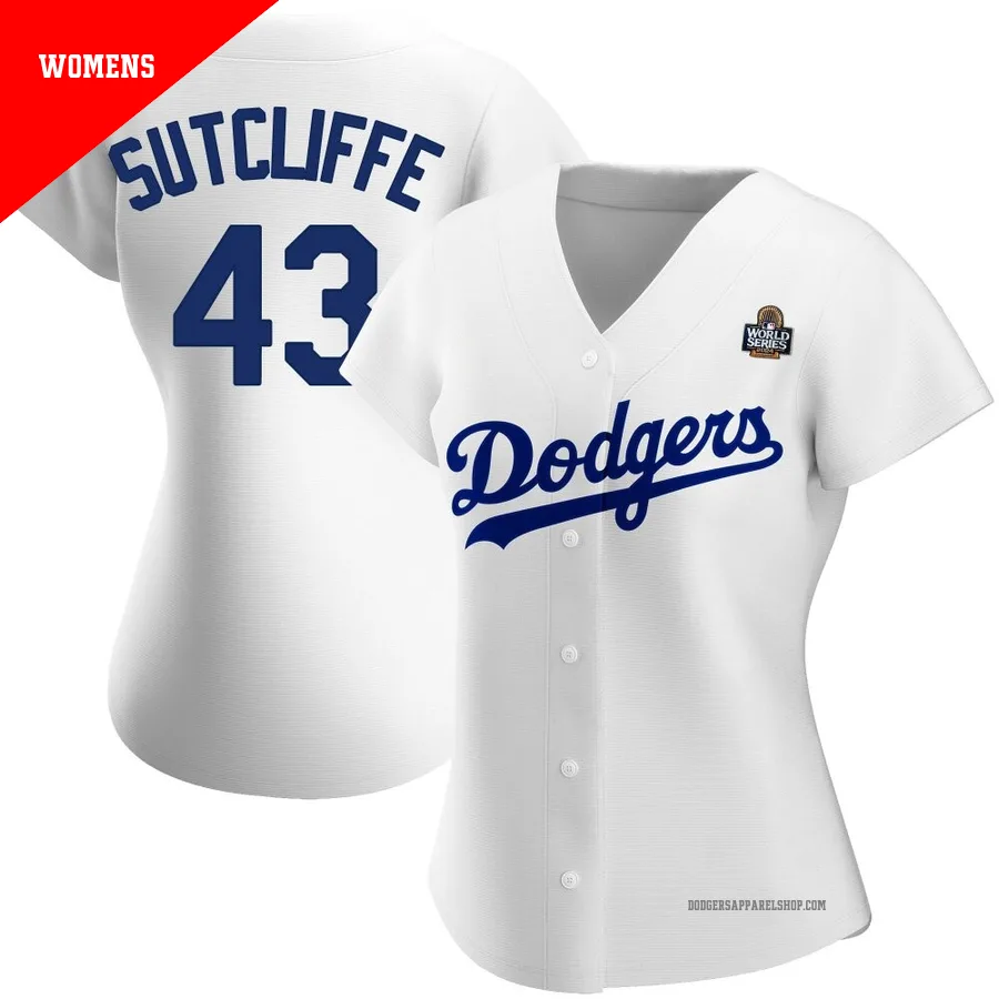 Women's Los Angeles Dodgers ＃43 Rick Sutcliffe White Replica Home 2024 World Series Jersey