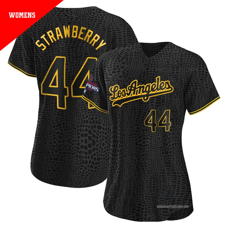 Women's Los Angeles Dodgers ＃44 Darryl Strawberry Black Authentic Snake Skin City 2024 World Series Champions Jersey