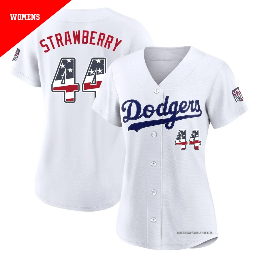 Women's Los Angeles Dodgers ＃44 Darryl Strawberry White Limited USA 250 Fourth Of July Home Stadium Jersey