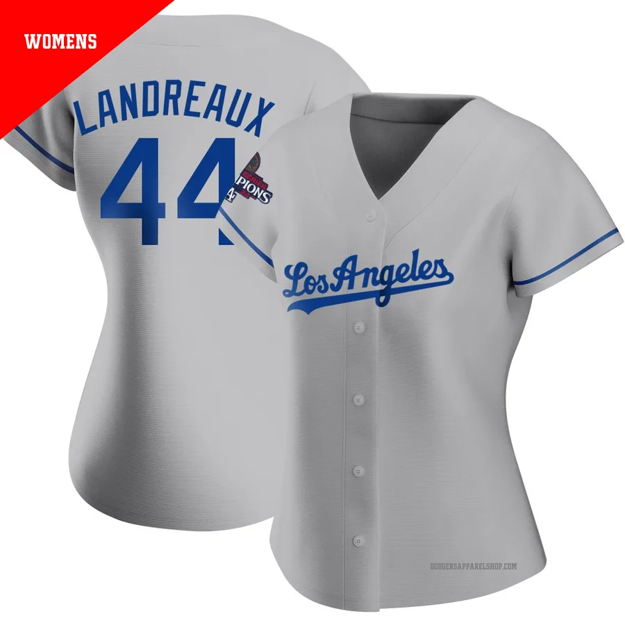 Women's Los Angeles Dodgers ＃44 Ken Landreaux Gray Authentic Road 2024 World Series Champions Jersey