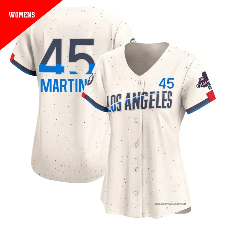 Women's Los Angeles Dodgers ＃45 Pedro Martinez Cream Limited 2024 City Connect World Series Champions Jersey