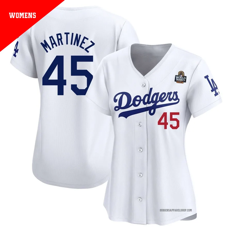 Women's Los Angeles Dodgers ＃45 Pedro Martinez White Limited Home 2024 World Series Jersey