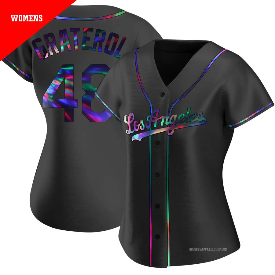 Women's Los Angeles Dodgers ＃48 Brusdar Graterol Black Replica Holographic Alternate Jersey