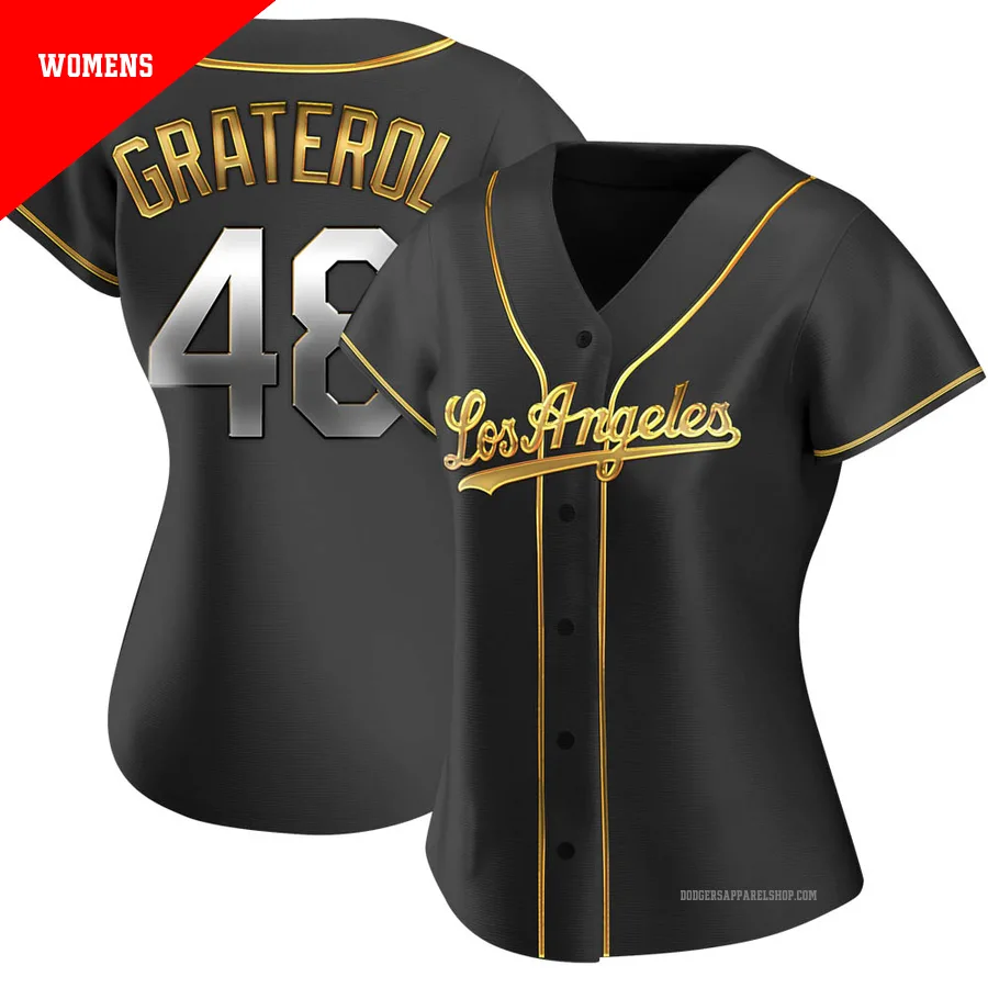 Women's Los Angeles Dodgers ＃48 Brusdar Graterol Gold Replica Black en Alternate Jersey