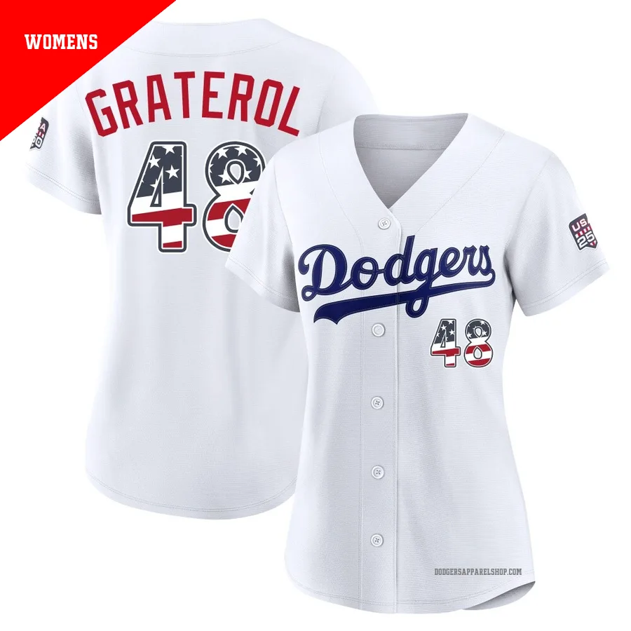 Women's Los Angeles Dodgers ＃48 Brusdar Graterol White Limited USA 250 Fourth Of July Home Stadium Jersey