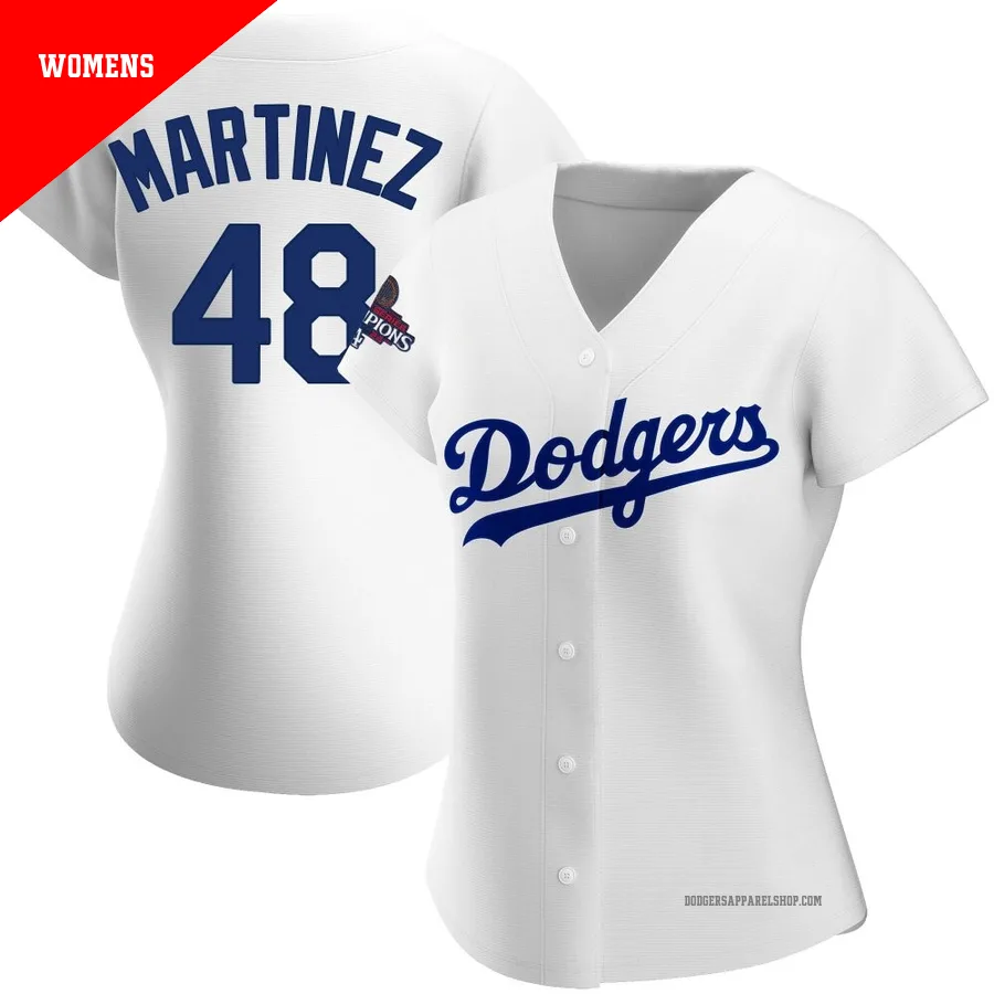 Women's Los Angeles Dodgers ＃48 Ramon Martinez White Replica Home 2024 World Series Champions Jersey