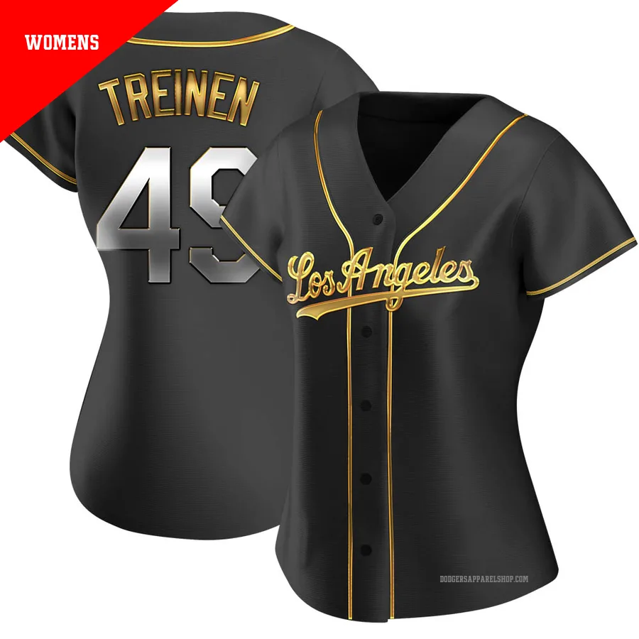 Women's Los Angeles Dodgers ＃49 Blake Treinen Gold Replica Black en Alternate Jersey